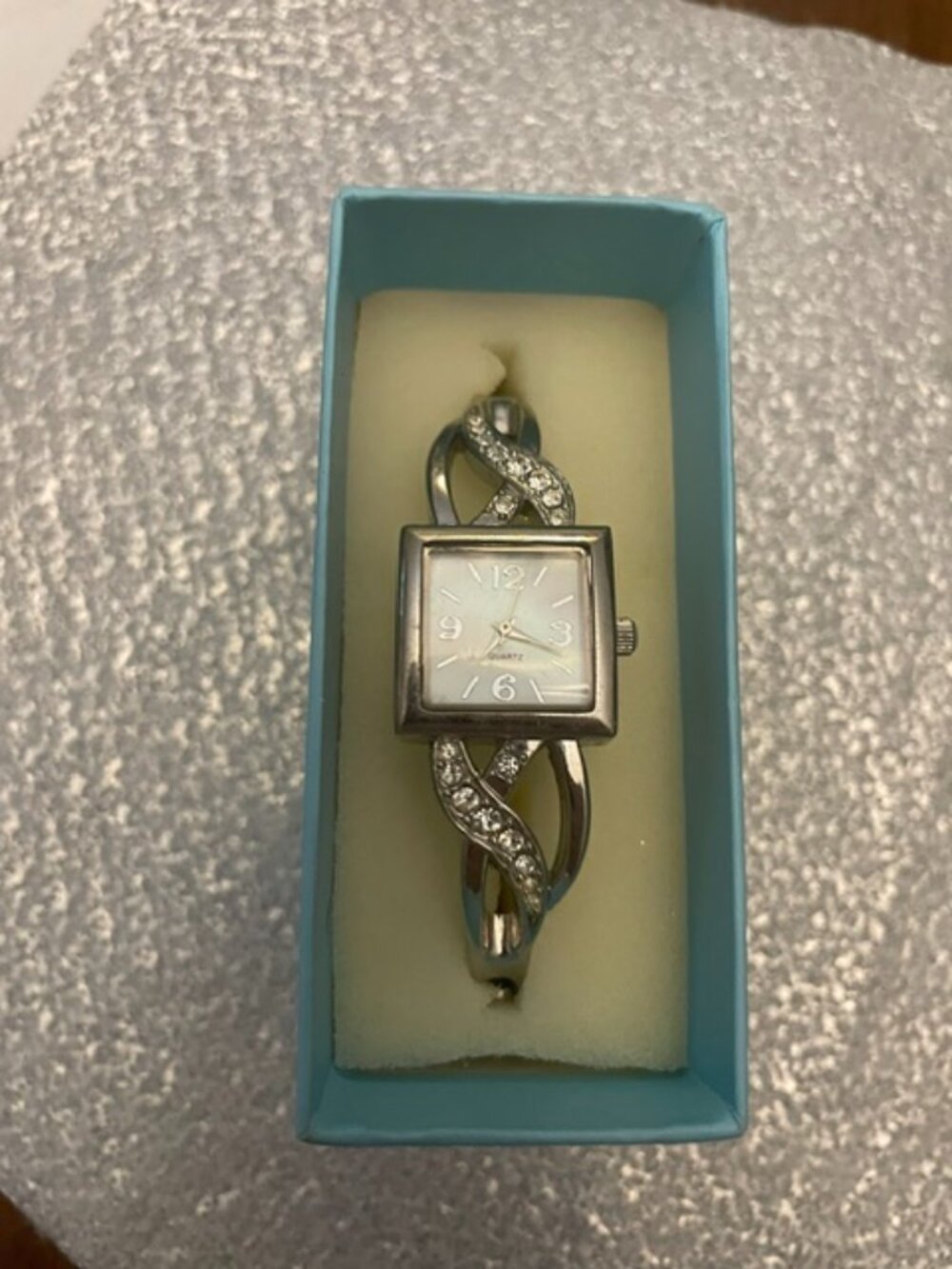 Avon vintage-style square rhinestone quartz bangle watch